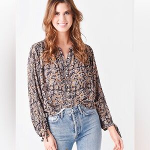 Faherty Women’s Everleigh Viscose Crepe Front Button Top Size Small